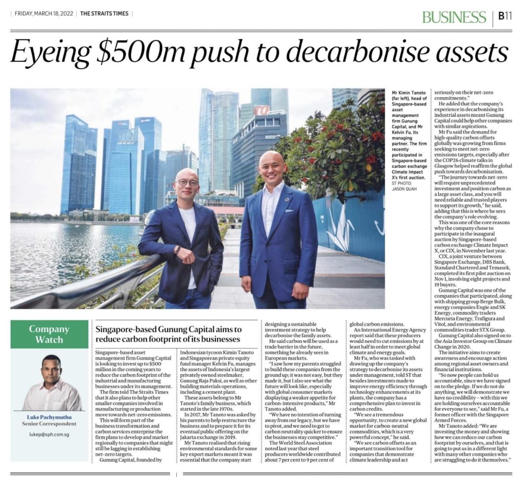 S'pore's Gunung Capital to invest $500m to decarbonise asset